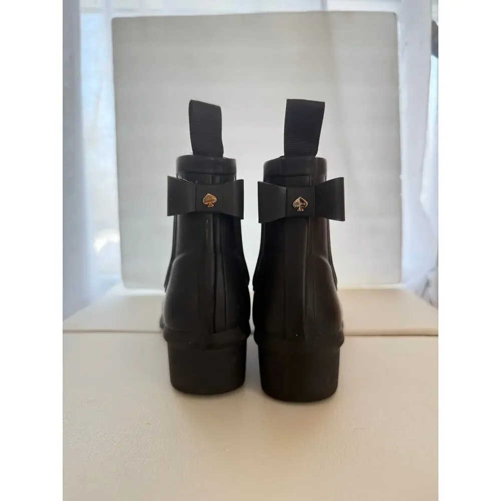 Kate Spade Rain Boot Ankle Chelsea Black Low Block Heel Pull On 6